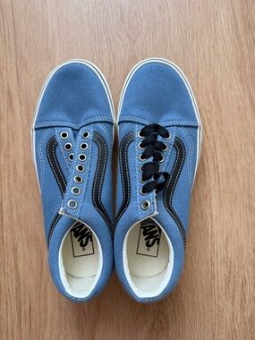 Vans Light Blue Canvas Low-Top Sneakers with Black Sidestripe